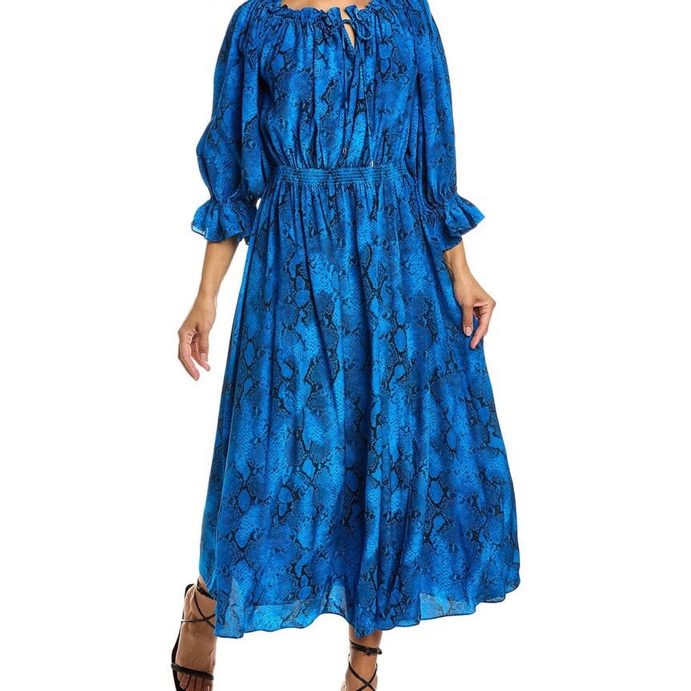 Elie Tahari Snake printed Silk Off-The-Shoulder Midi-Dress M 12/14
